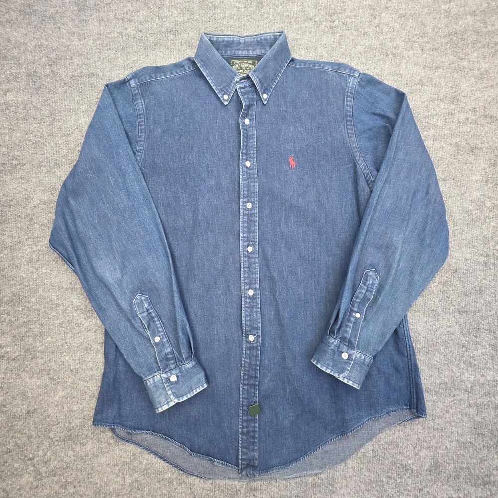 Polo Country Ralph Lauren Denim Shirt Mens XL Blue Button Up Thick Collared